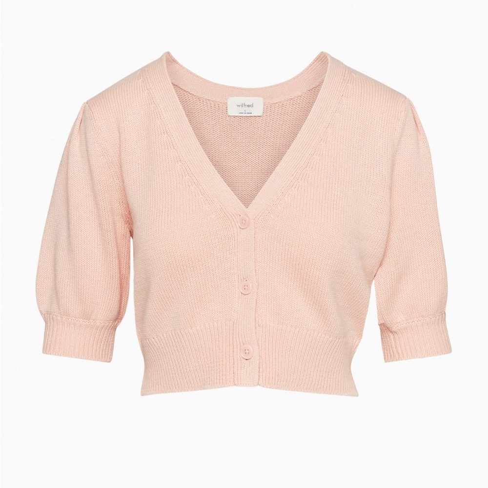 Aritzia Wilfred Canterbury Pink Cropped Short Sleeve Cardigan